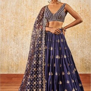 Elegant Blue and Gold Embroidered Lehenga
